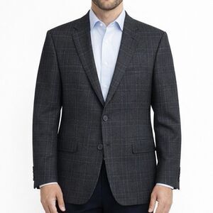 Joseph Abboud 46R Wool Blend Gray Plaid Blazer Sport Coat Dark Academia Classic